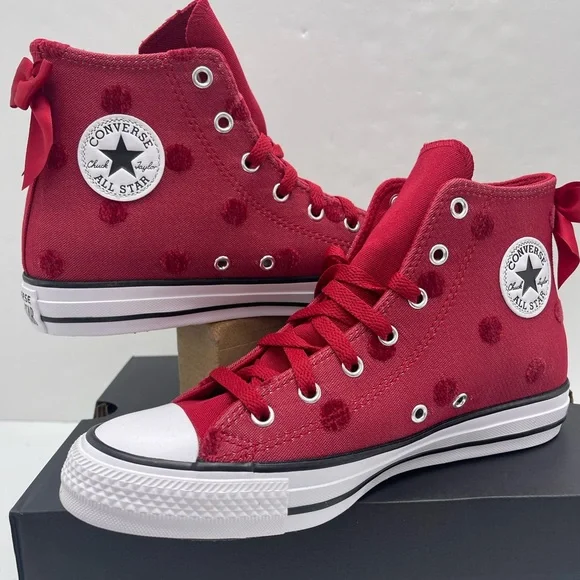 Converse Red Polka Dot Chuck Taylor All Star High Top Sneakers - Picture 8 of 16
